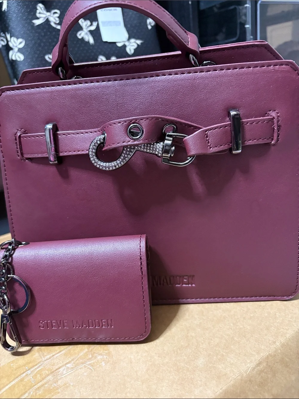 Steve Madden Burgundy Satchel with Matching Card Came
